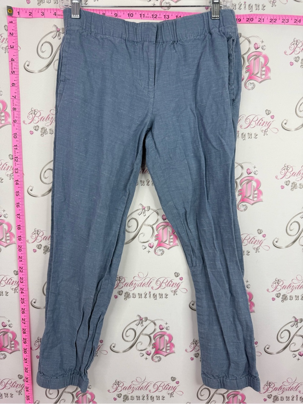 COTTON WORLD LINEN BLEND Women's Elastic Waist Track Joggers in Slate Blue